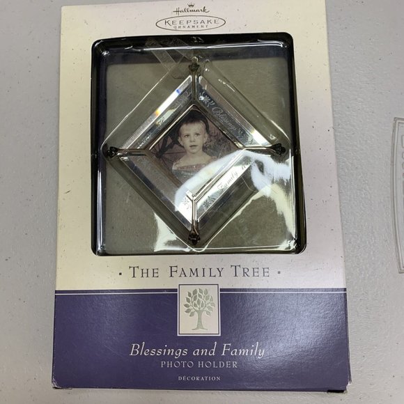 BLESSINGS & FAMILY  Tree Photo Holder NEW Hallmark Ornament METAL GLASS 2002 - Picture 1 of 5